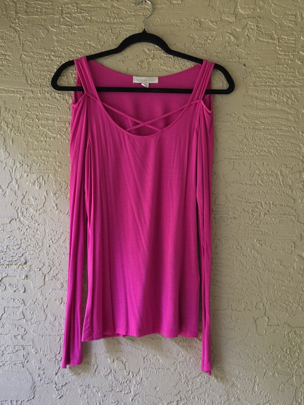 Nicki Minaj Hot Pink Cold Shoulder Criss Cross Cut Out Top